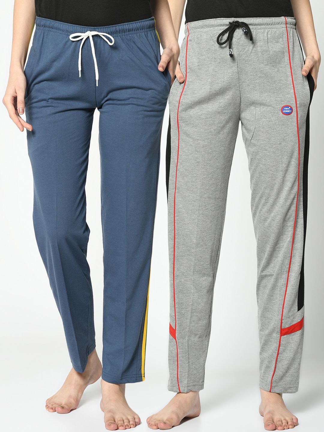 VIMAL JONNEY Women Grey & Blue Pack Of 2 Solid Lounge Pants Price in India