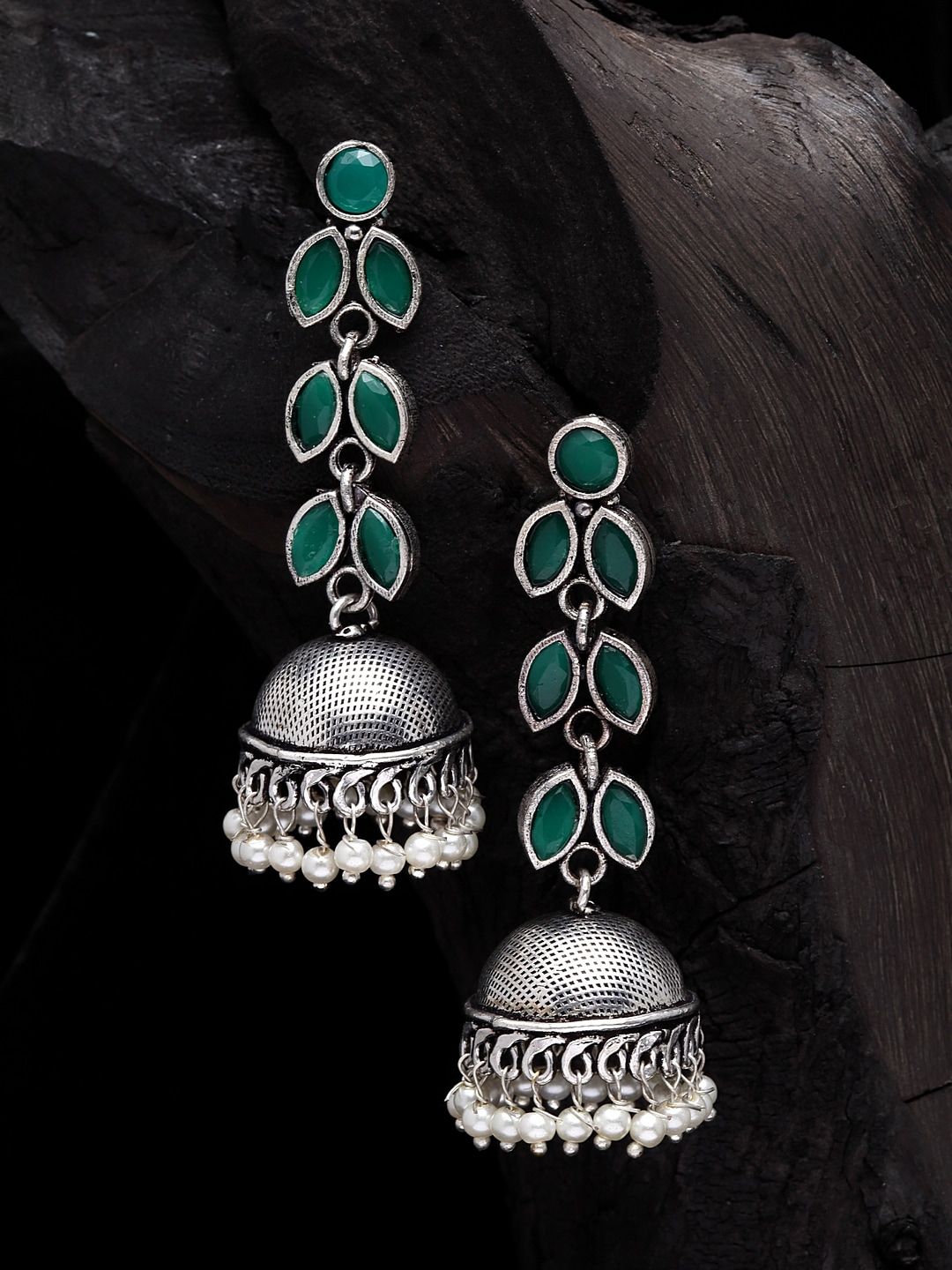 Moedbuille Green Contemporary Jhumkas Earrings Price in India