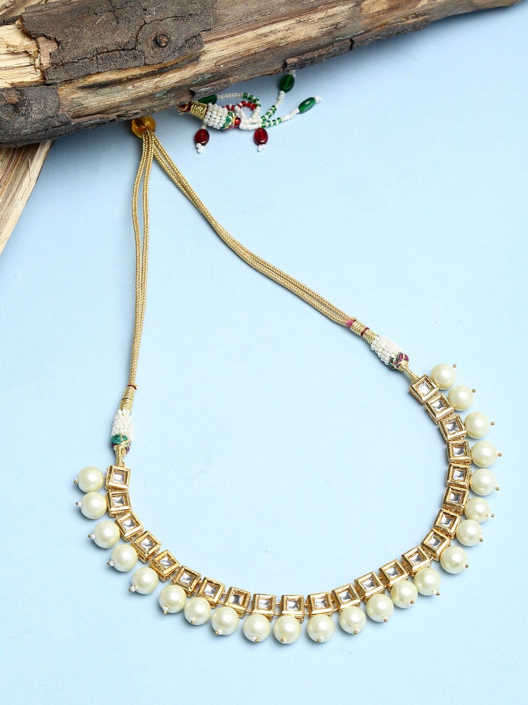 Ruby Raang Gold-Plated & White Kundan Studded Necklace Price in India