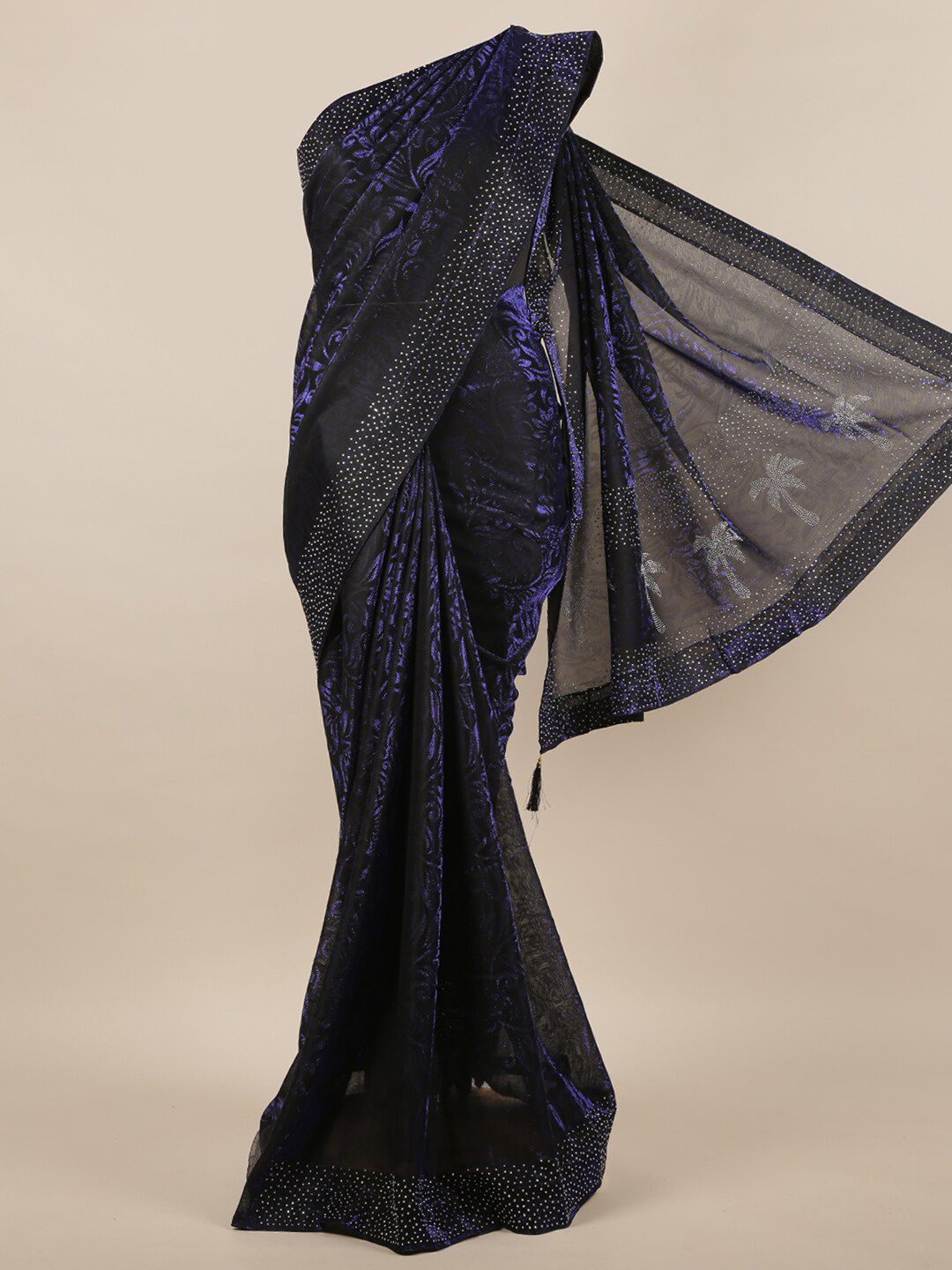 Pothys Blue & Black Floral Jute Silk Saree