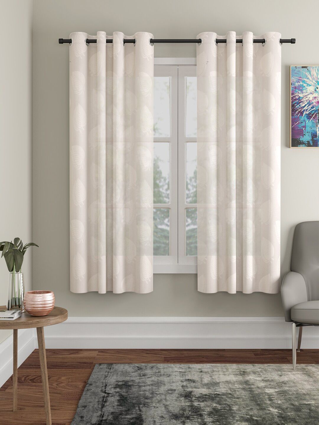 HOSTA HOMES White Set of 2 Floral Window Curtain Price in India