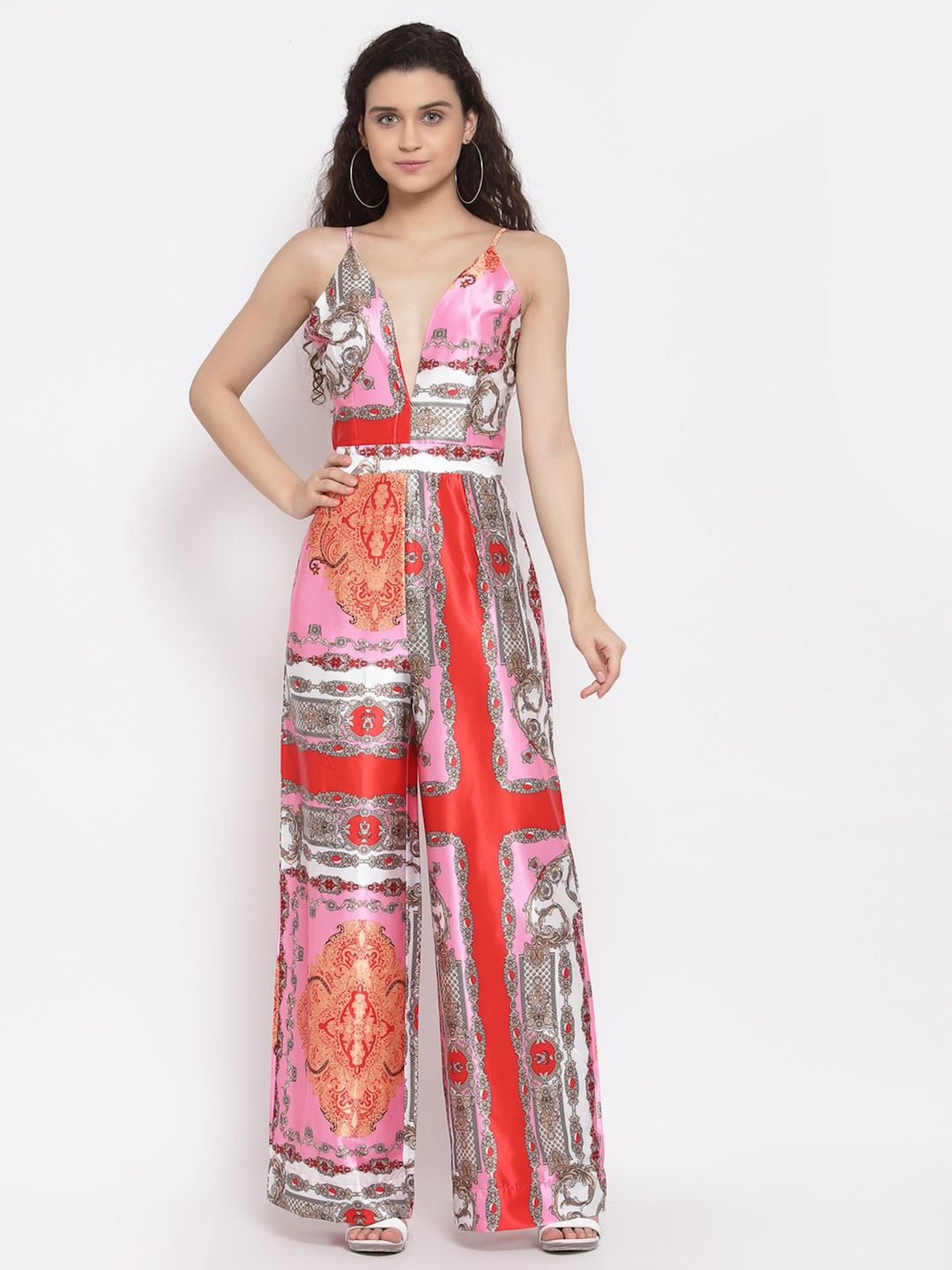 iki chic Pink & Red Printed Basic Jumpsuit Price in India