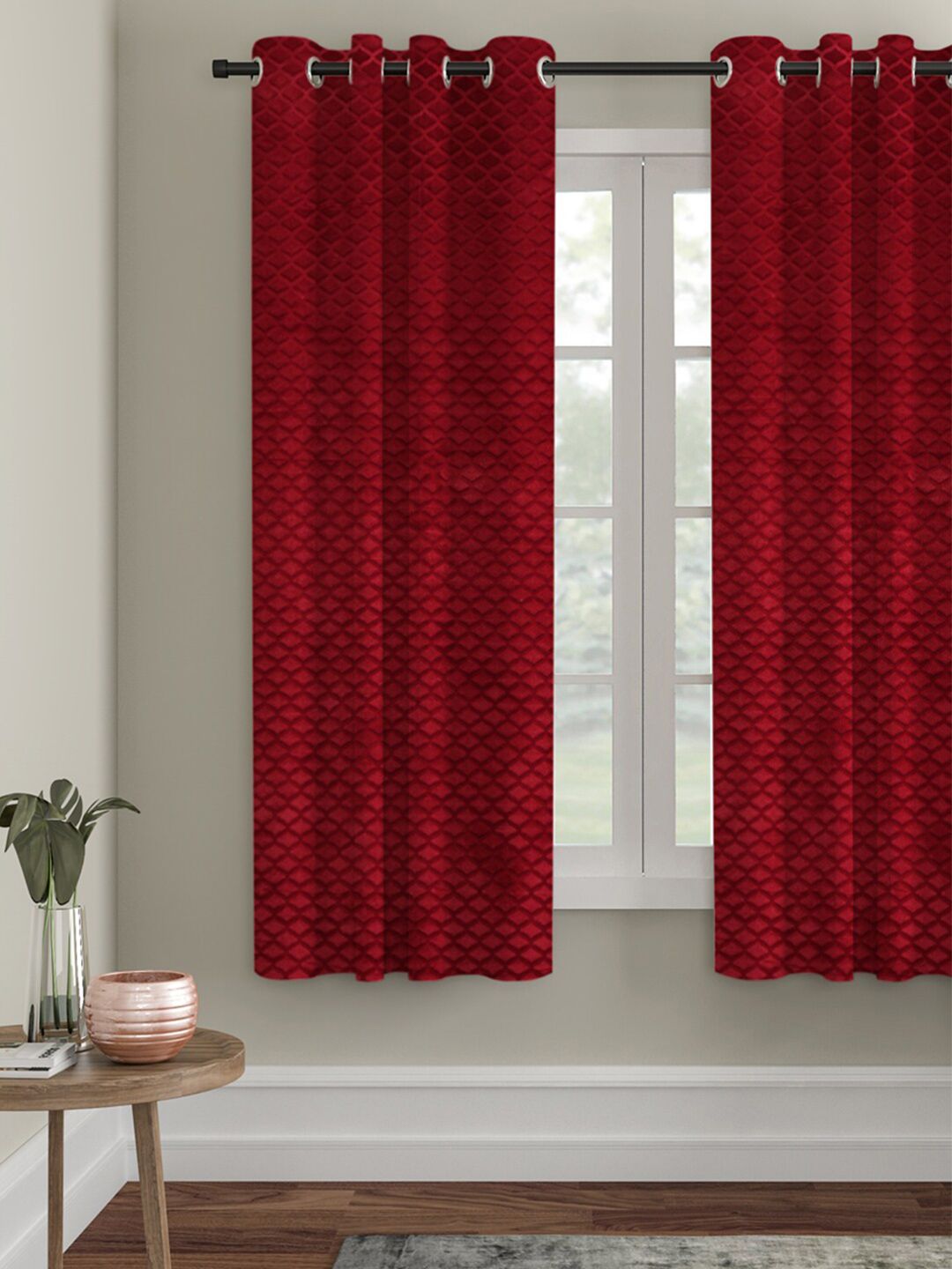 HOSTA HOMES Maroon Geometric Window Curtain Price in India