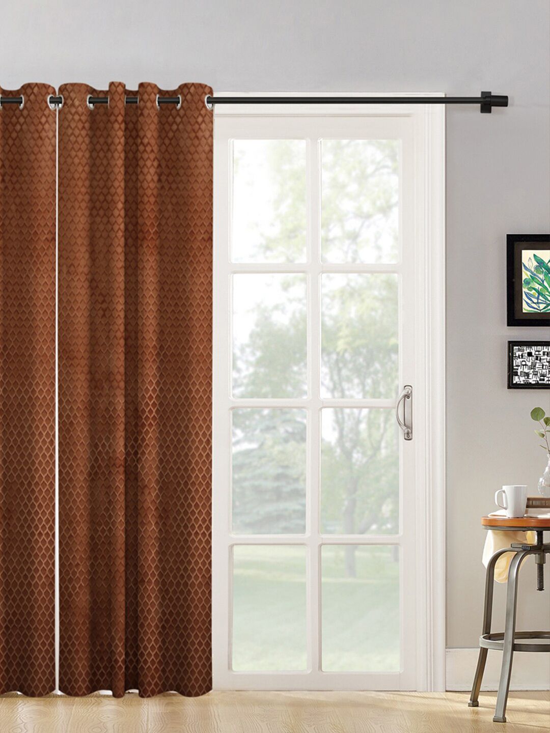 HOSTA HOMES Brown Geometric Long Door Curtain Price in India