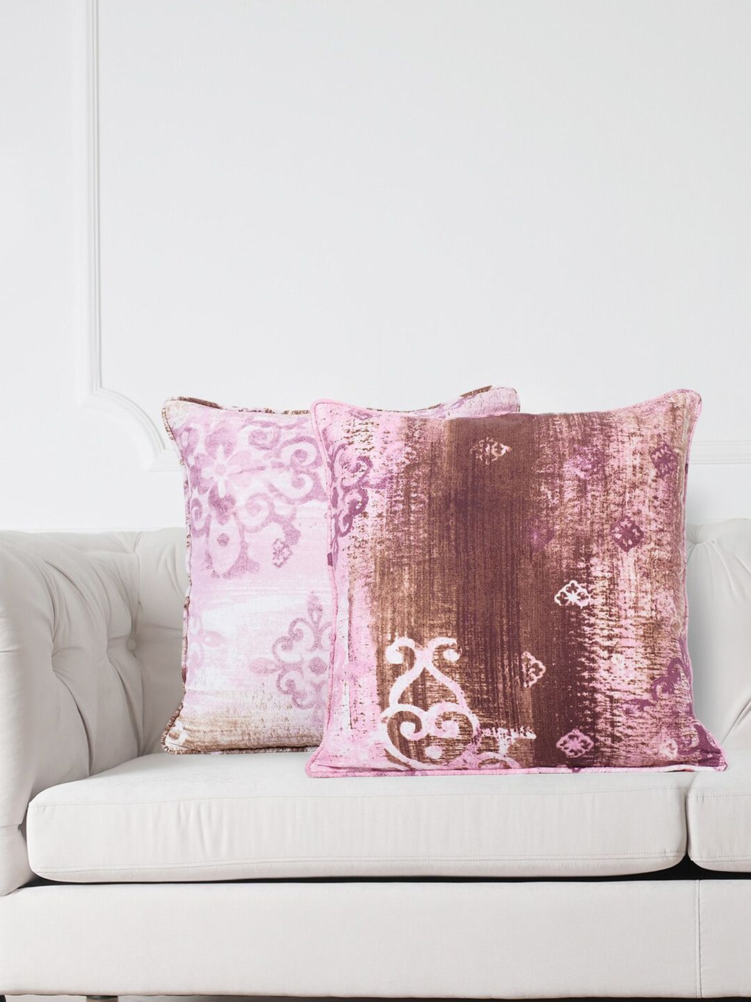 SWAYAM White & Purple Set of 2 Ethnic Motifs Square Cushion Covers Price in India