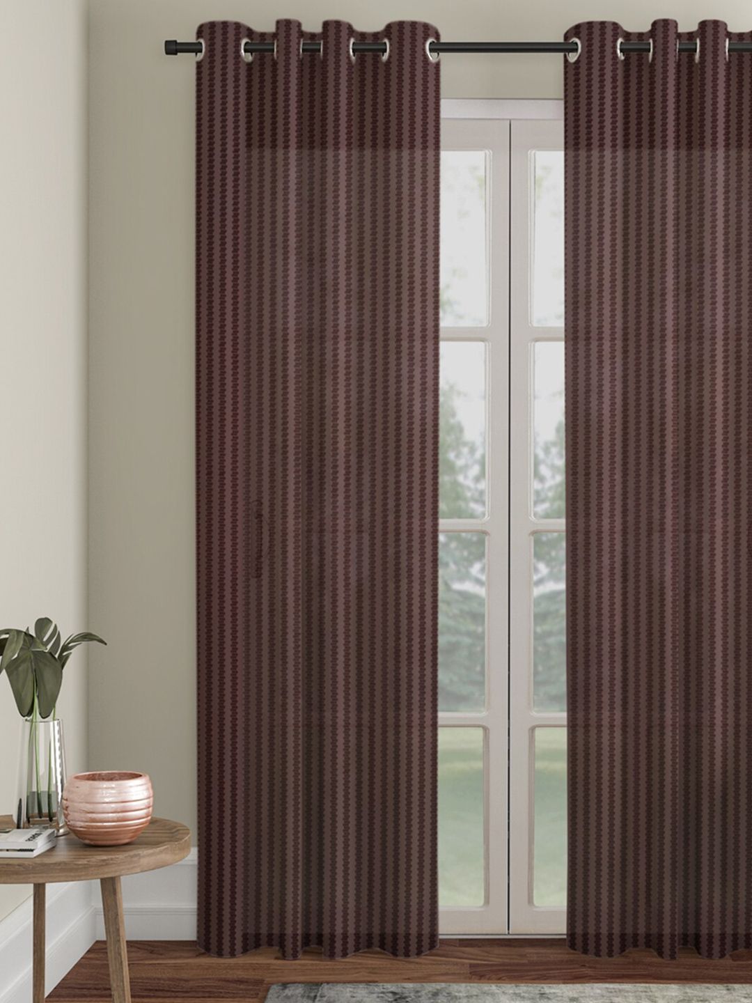 HOSTA HOMES Brown Striped Door Curtain Price in India