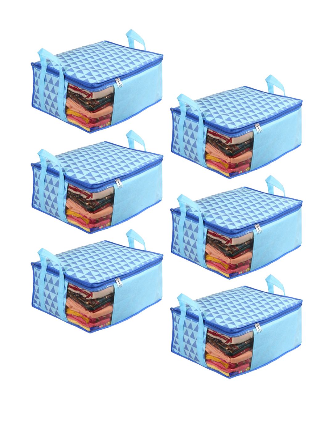 prettykrafts Set Of 6 Blue Geometric Saree Organizers With Transparent Window Price in India