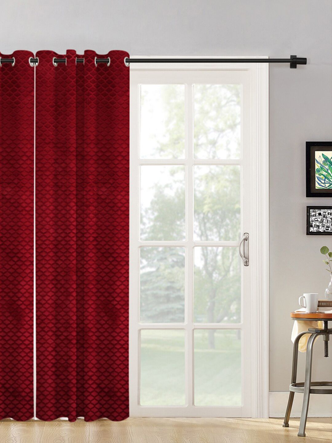 HOSTA HOMES Maroon Geometric Long Door Curtain Price in India