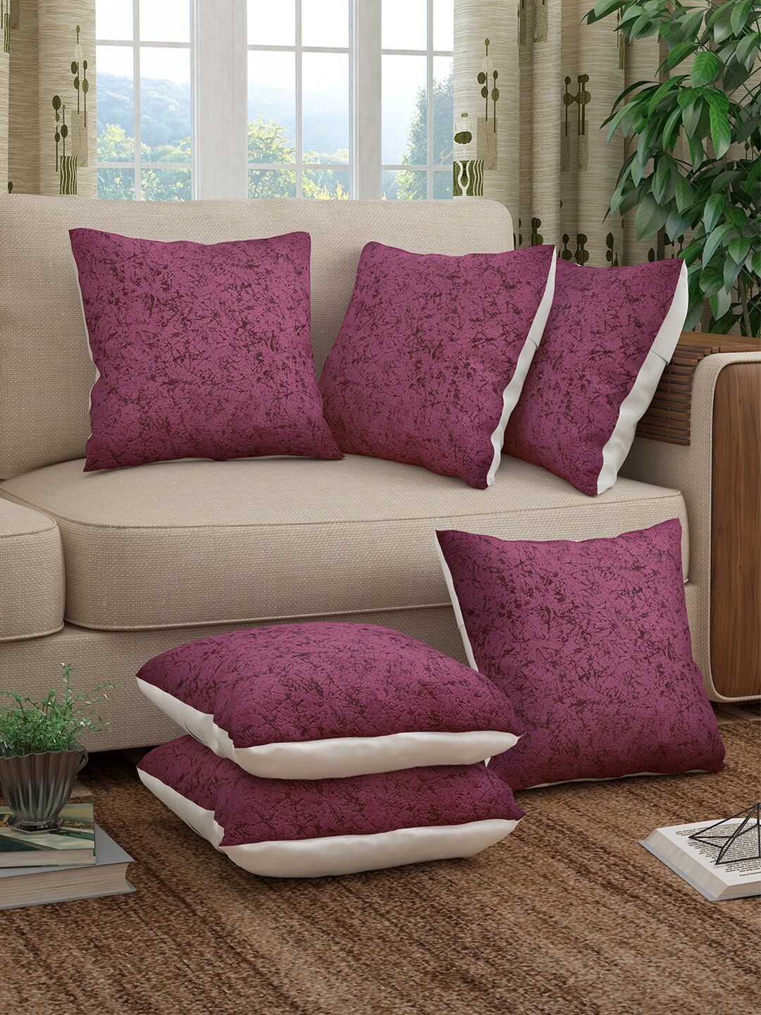 Story@home Pink Set of 6 Abstract Square Cushion Covers Price in India