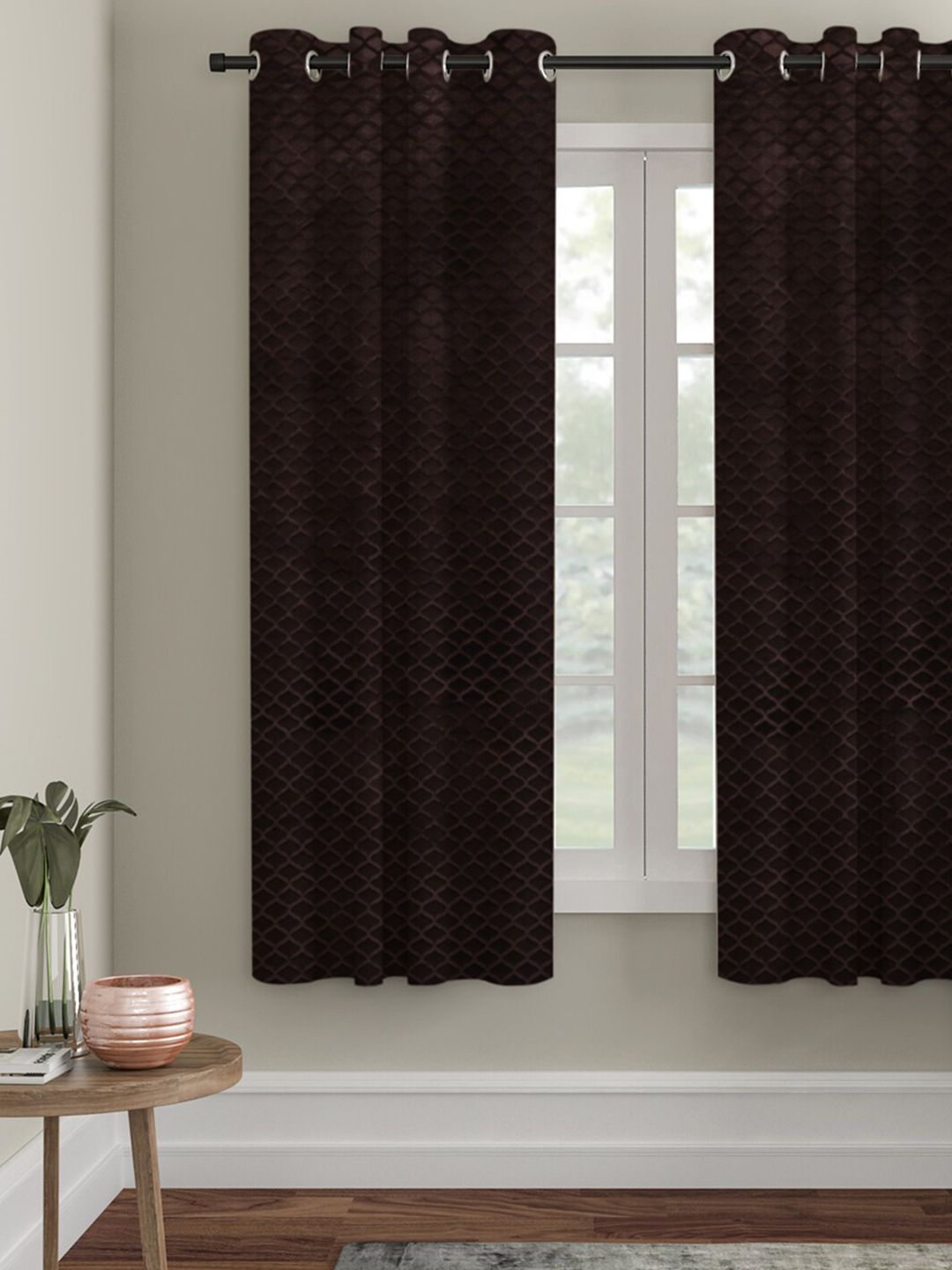 HOSTA HOMES Coffee Brown Geometric Window Curtain Price in India