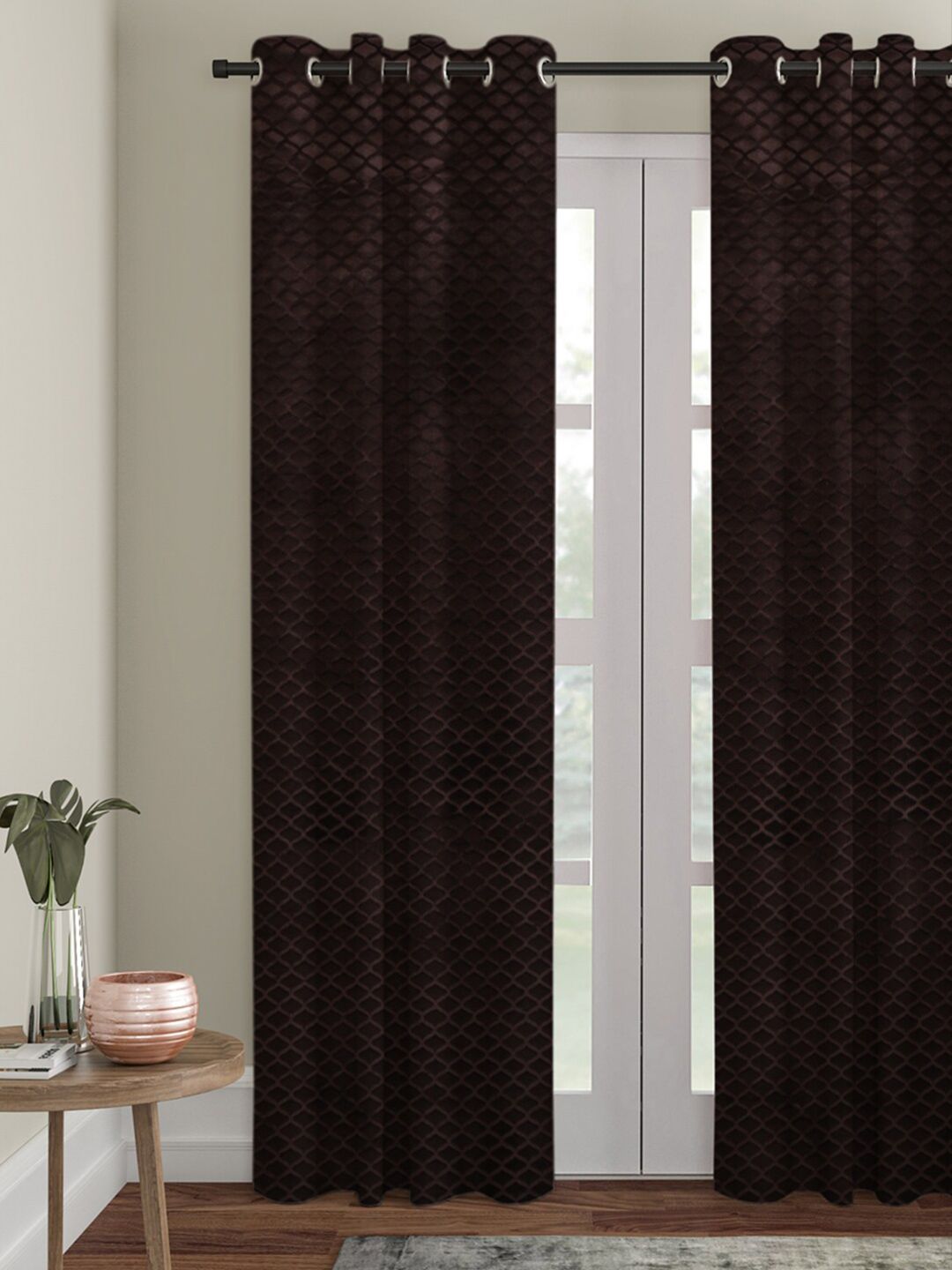 HOSTA HOMES Coffee Brown Geometric Door Curtain Price in India