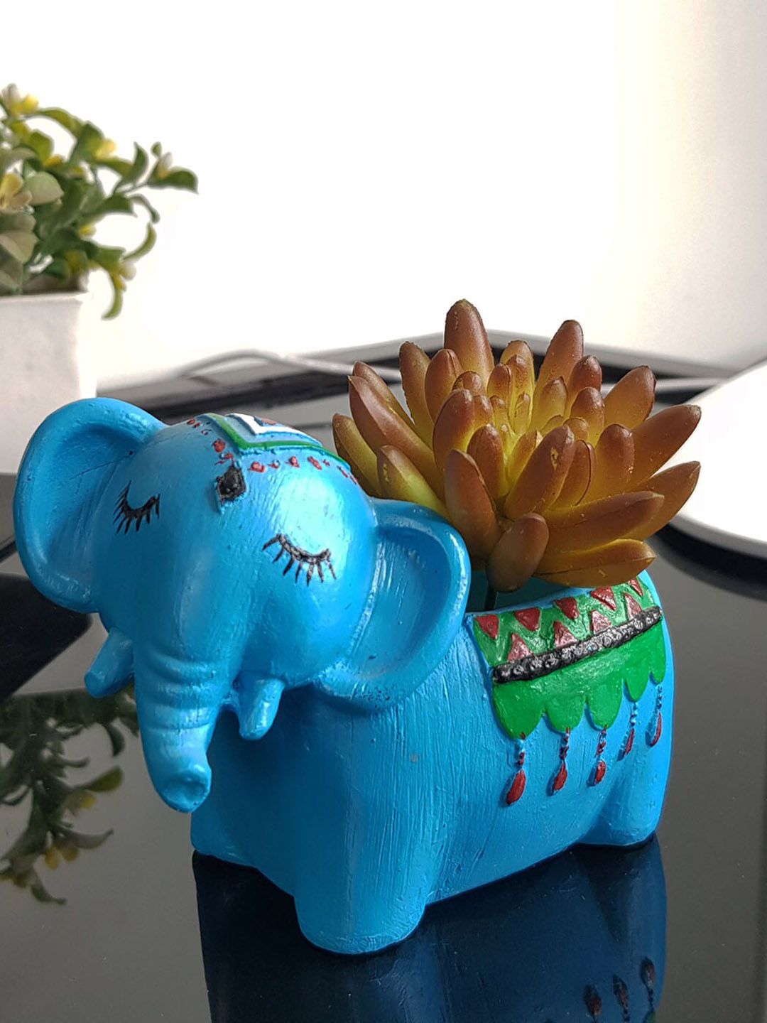 Wonderland Blue & Green Elephant-Shaped Planter Price in India