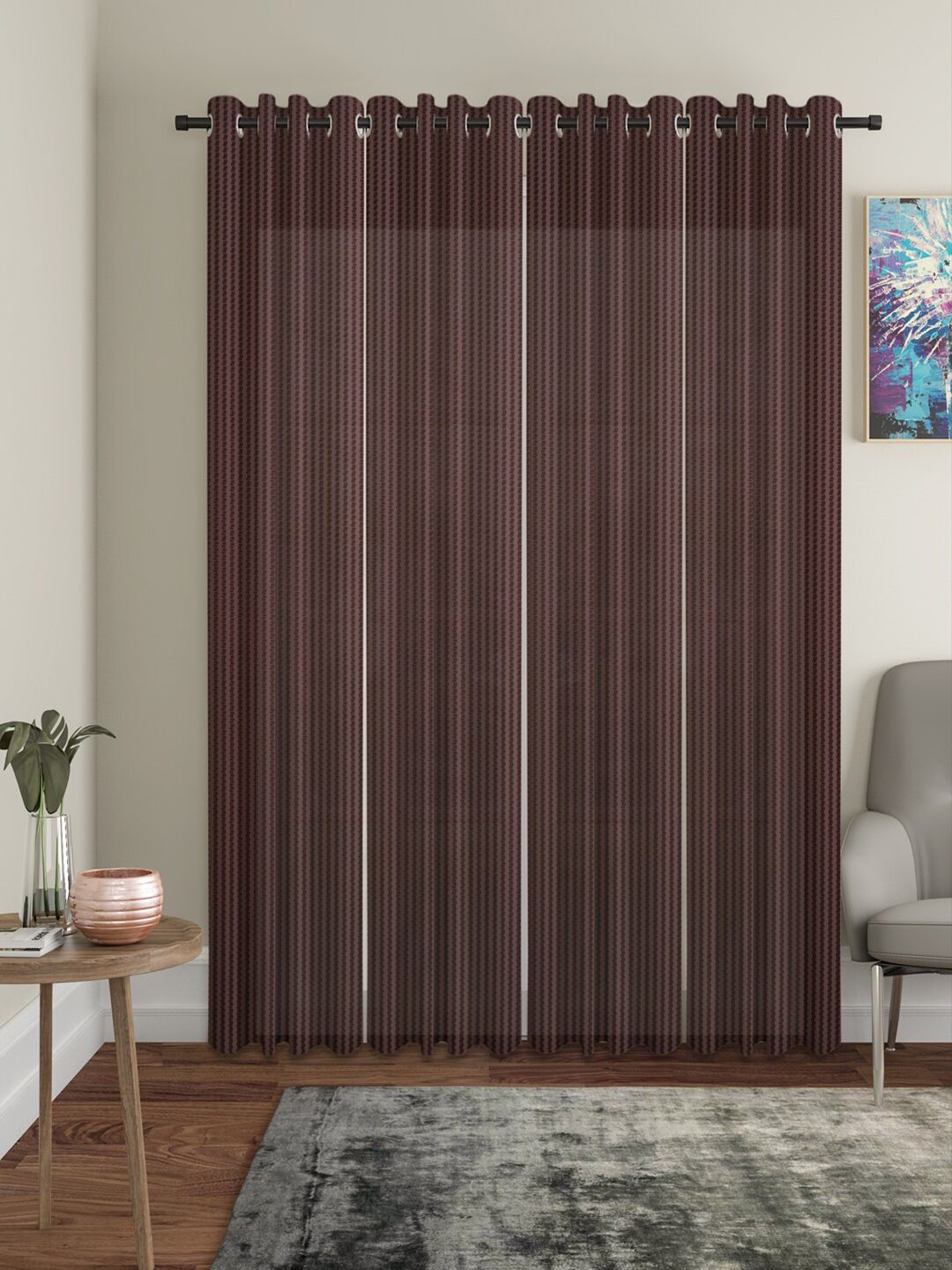 HOSTA HOMES Brown Set of 4 Striped Door Curtain Price in India