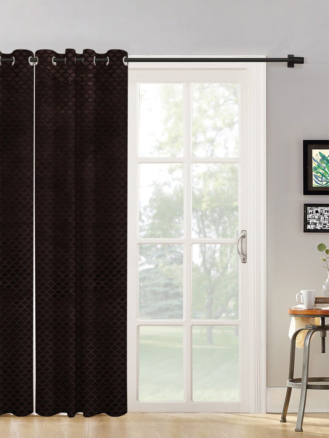 HOSTA HOMES Coffee Brown Geometric Long Door Curtain Price in India