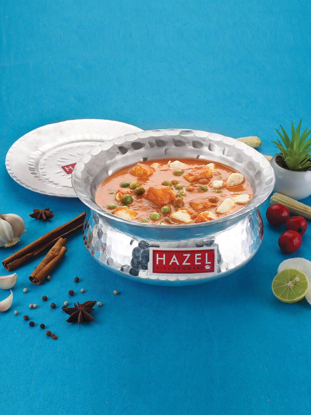 HAZEL Silver-Toned Hammered Handi Pot With Lid 2900 Ml Price in India