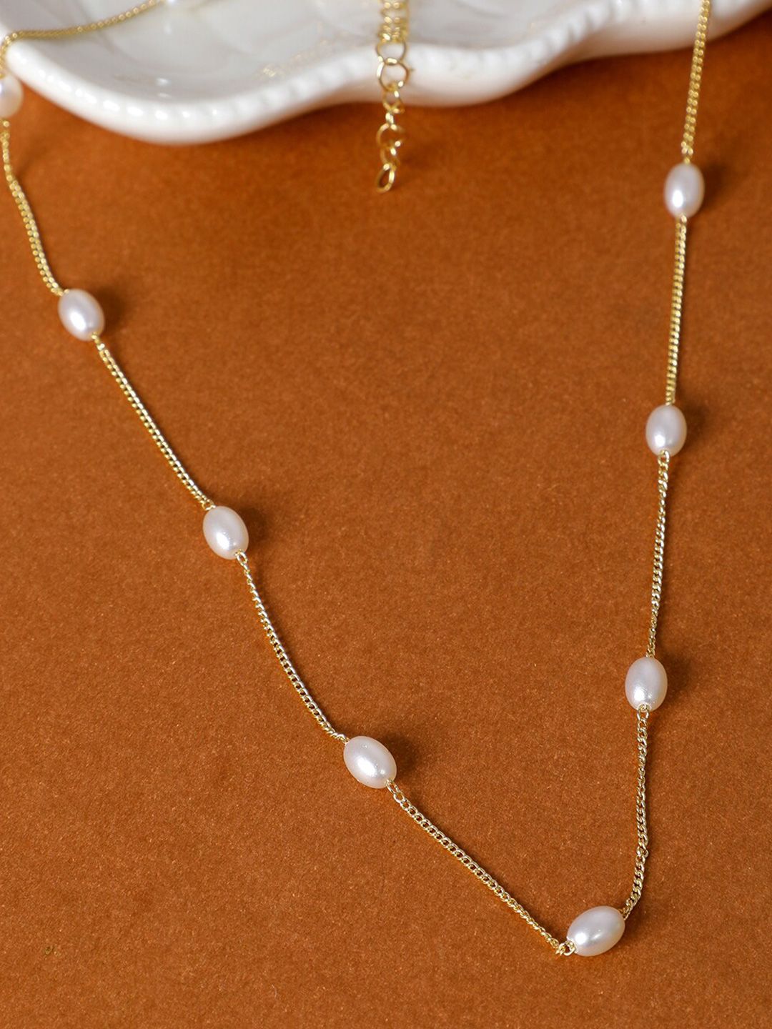 AQUASTREET Gold-Toned & White Gold-Plated Oval Pearl Necklace Price in India