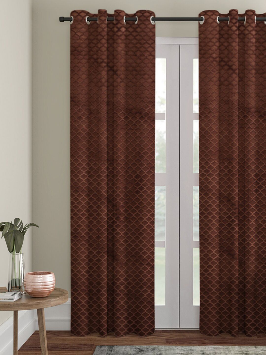 HOSTA HOMES Coffee Brown Geometric Door Curtain Price in India