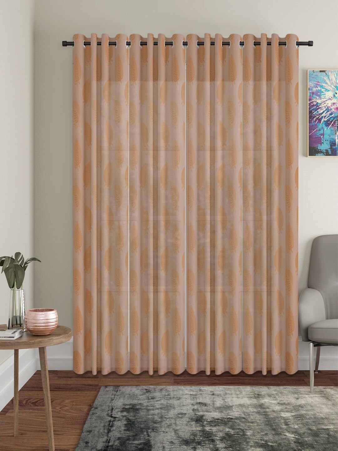 HOSTA HOMES Brown Set of 4 Floral Window Curtain Price in India