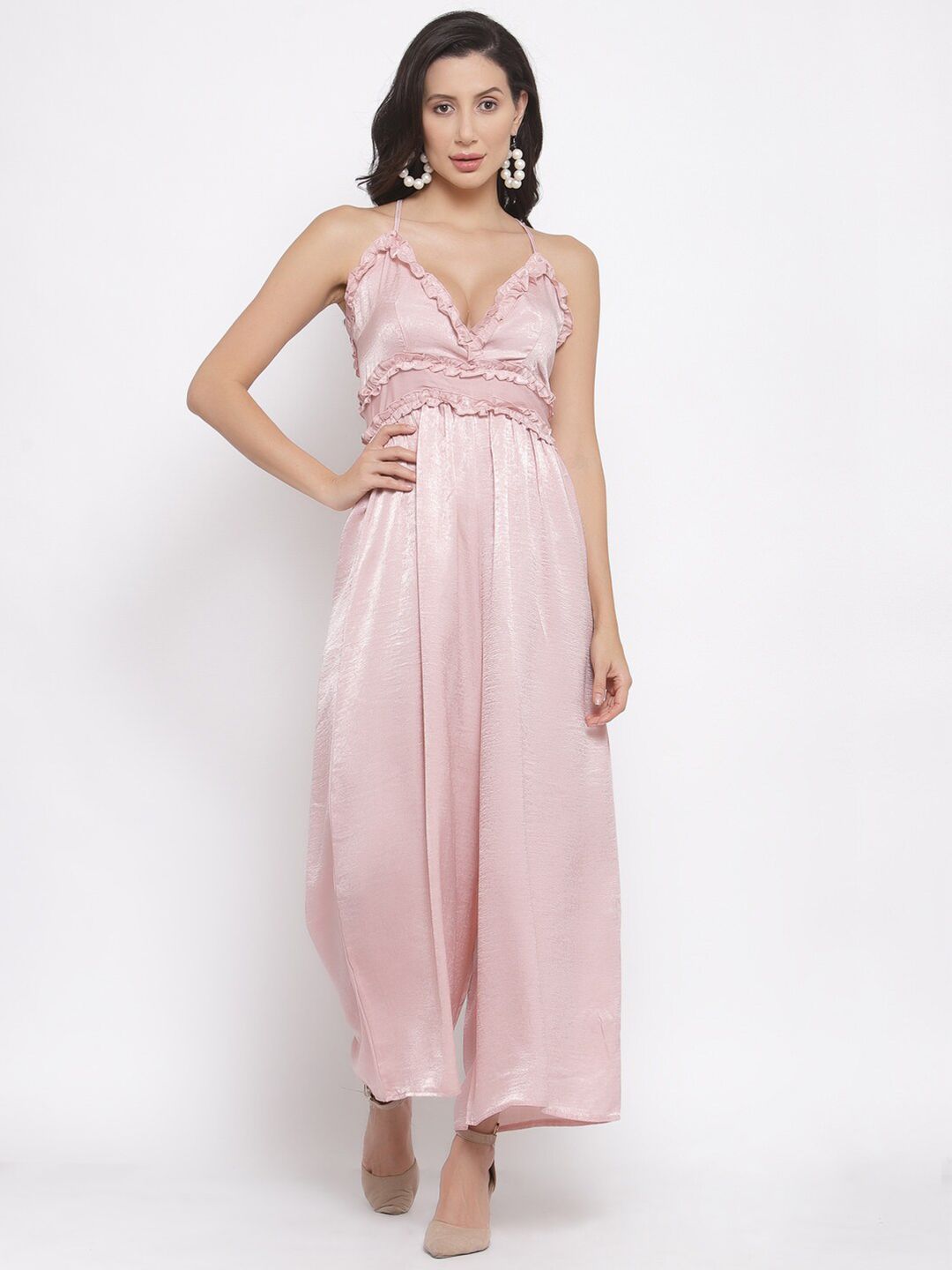 iki chic Pink Modal Culotte Jumpsuit with Ruffles Price in India