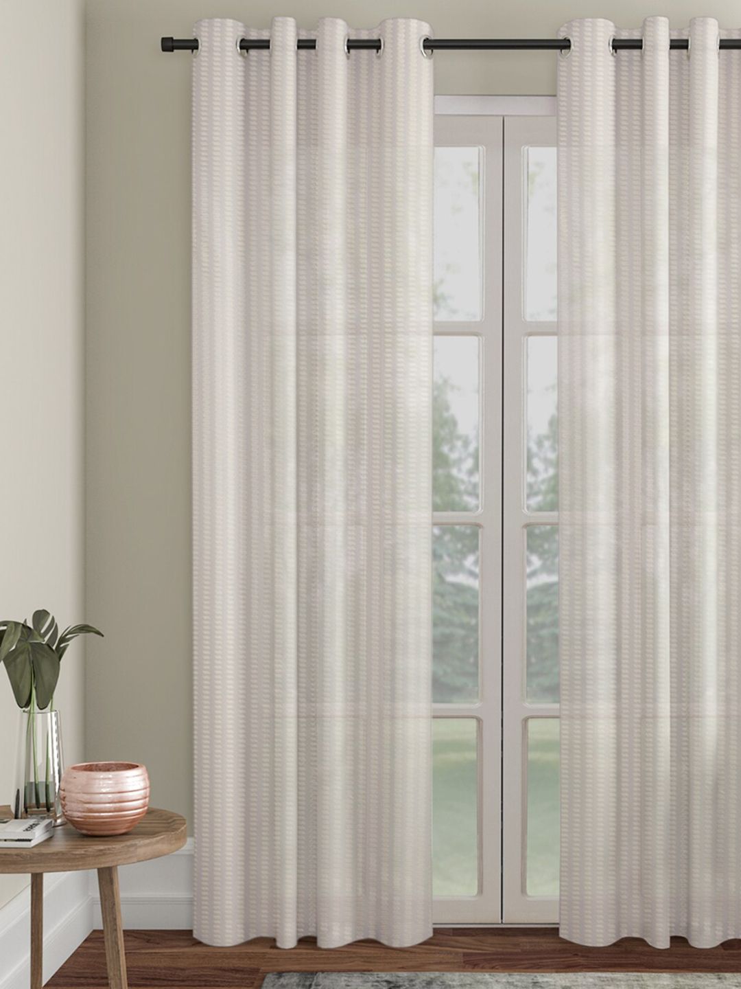 HOSTA HOMES Cream-Coloured & White Striped Door Curtain Price in India