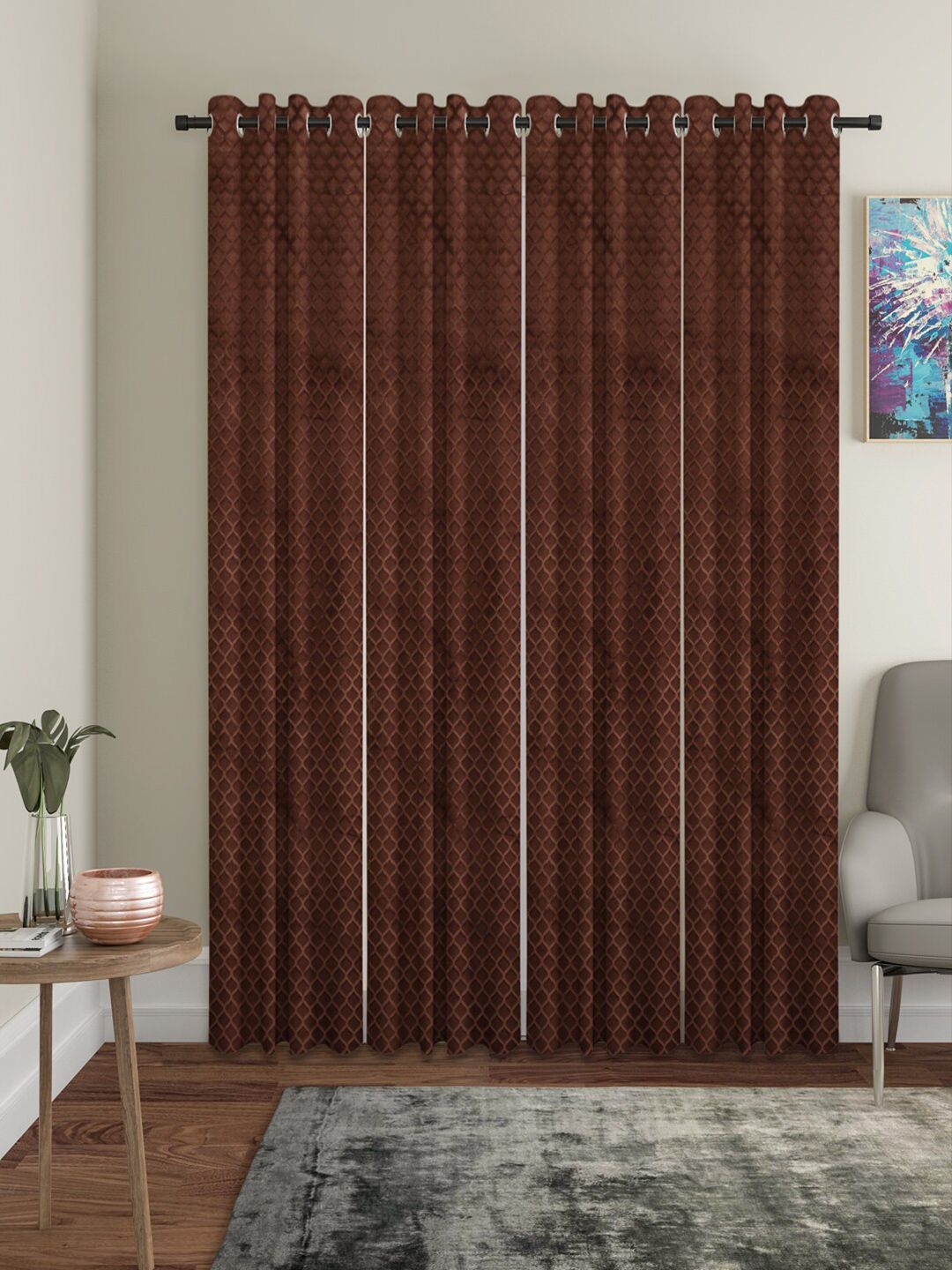 HOSTA HOMES Brown Set of 4 Geometric Door Curtains Price in India