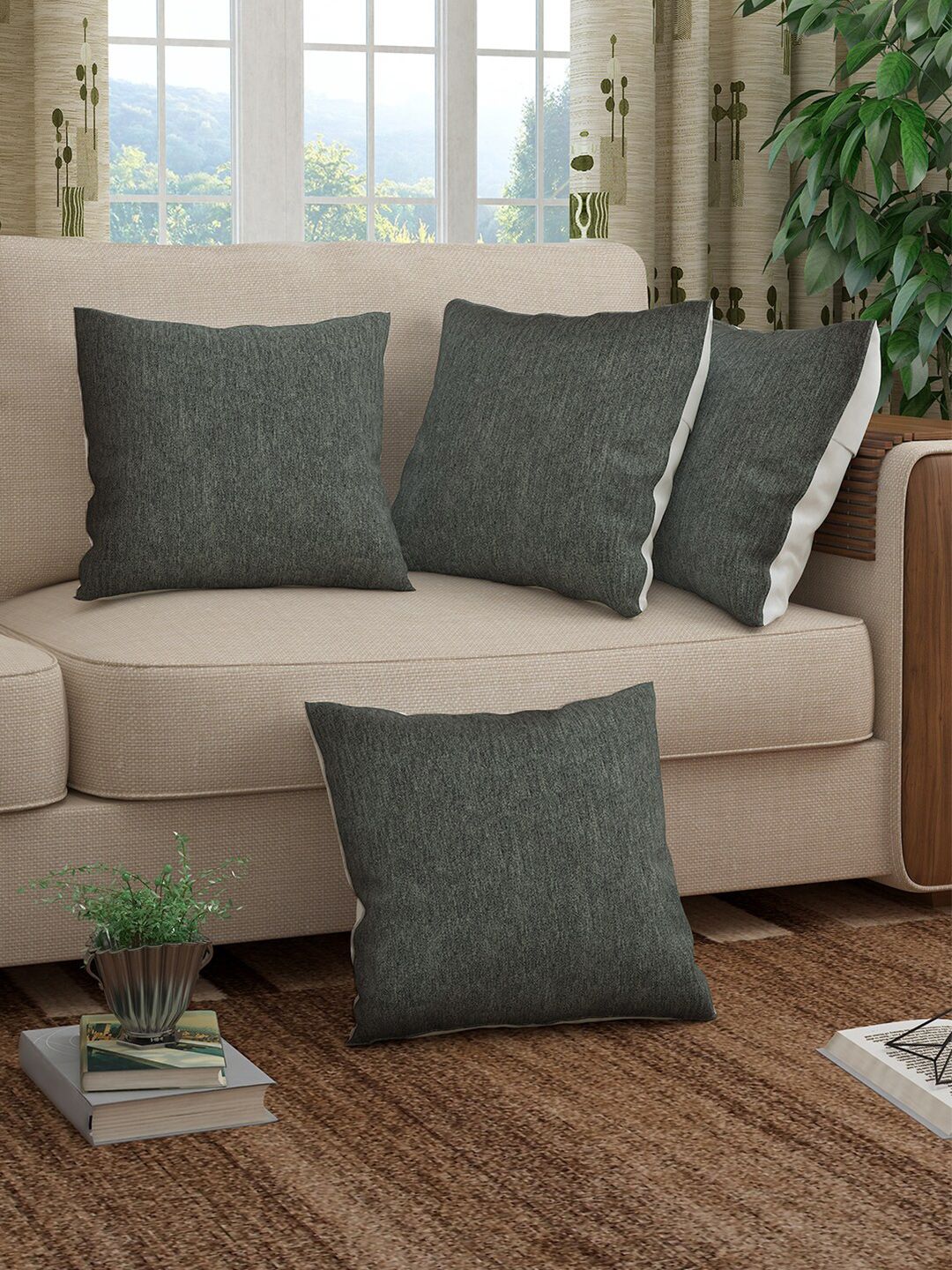 Story@home Grey Set of 4 Square Cushion Covers Price in India
