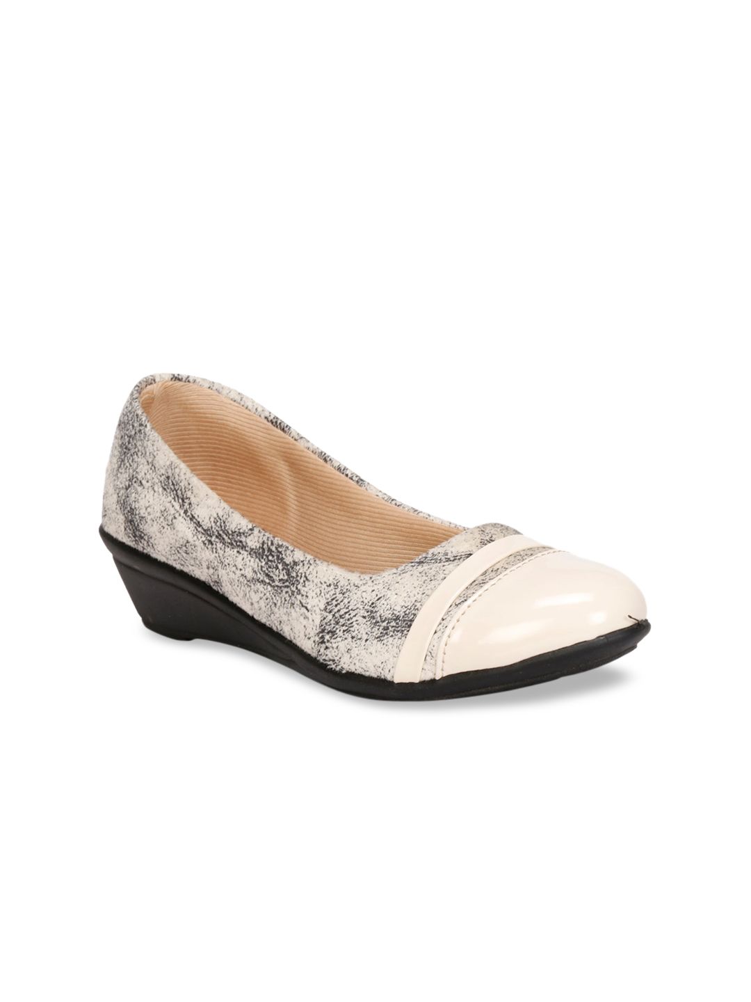 Denill Women Beige & Black Printed Wedge Pumps Price in India