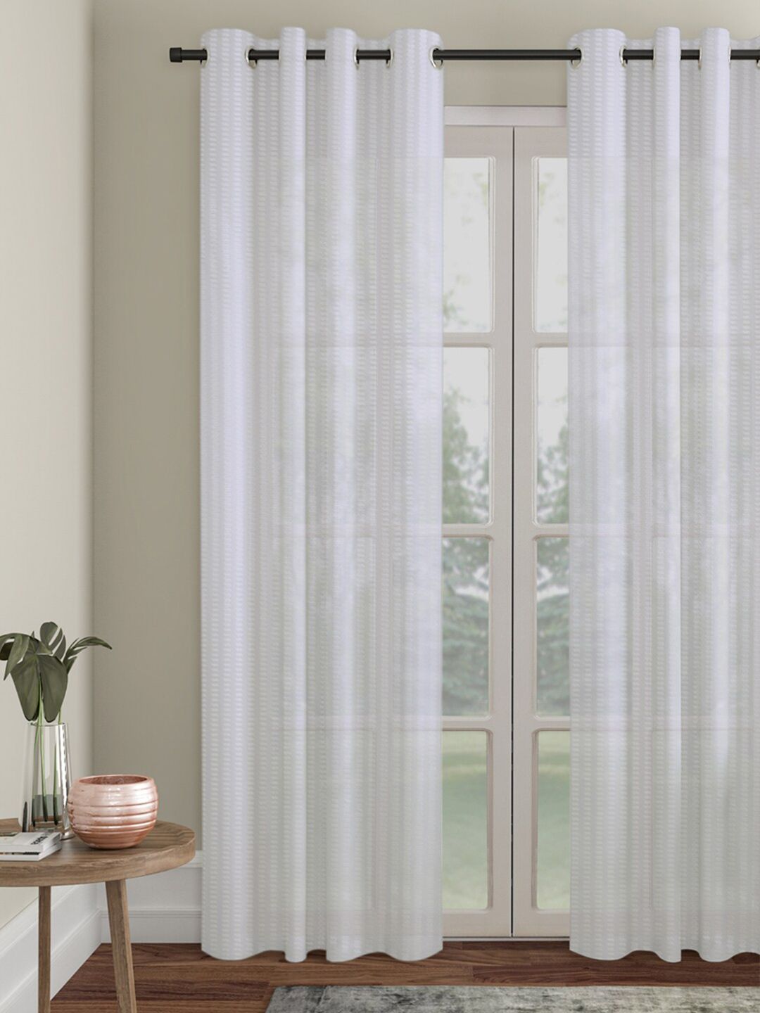 HOSTA HOMES White & Grey Striped Door Curtain Price in India