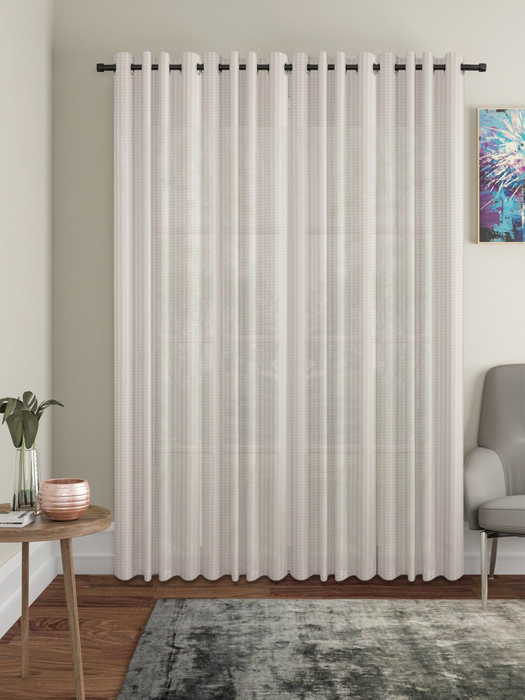 HOSTA HOMES White Set of 4 Striped Door Curtain Price in India