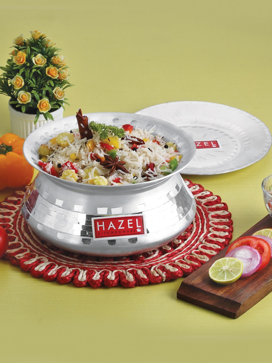 HAZEL Silver-Toned Hammered Aluminium Handi With Lid 2500ML Price in India