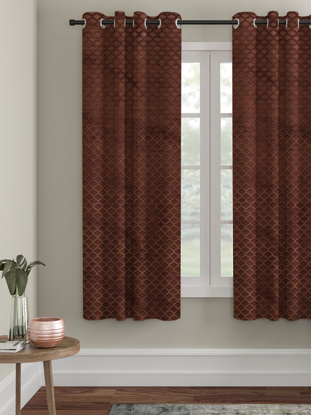 HOSTA HOMES Brown Geometric Window Curtain Price in India