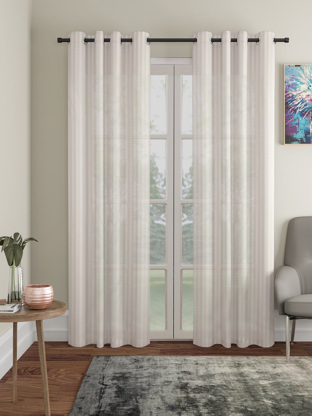 HOSTA HOMES White Set of 2 Striped Door Curtain Price in India