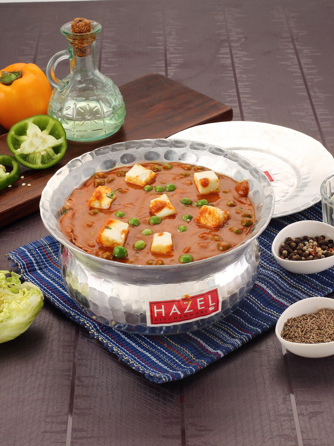 HAZEL Silver-Toned Hammered Handi Pot With Lid 2400 Ml Price in India