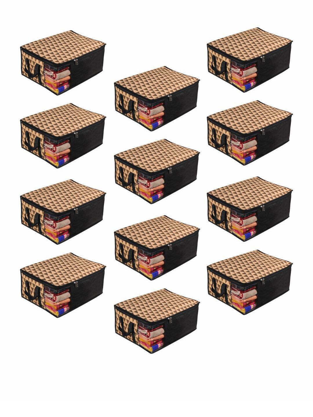 prettykrafts Set Of 12 Brown & Black Printed Saree Organizers With Transparent Window Price in India