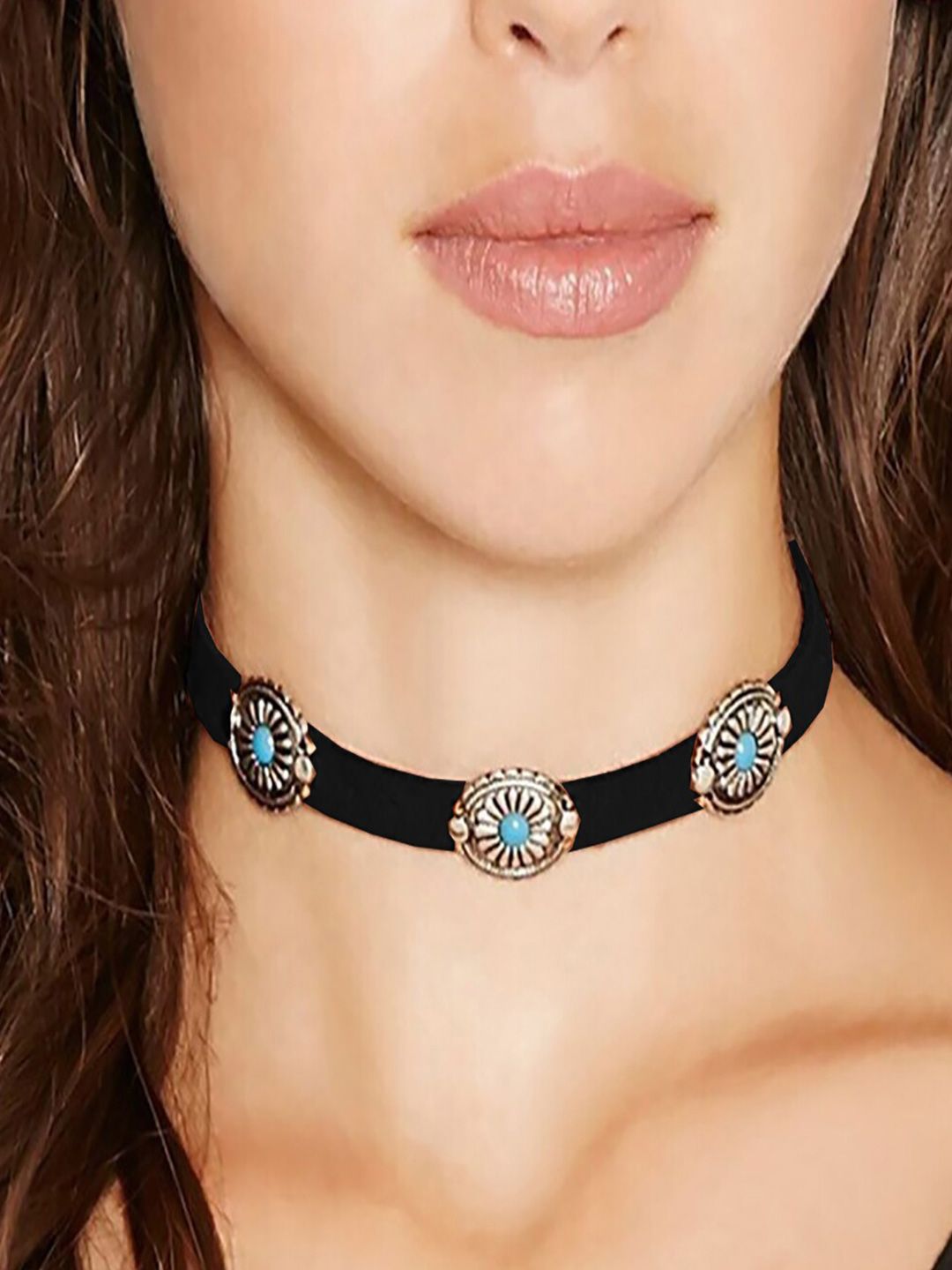 AQUASTREET Black & Silver-Toned Silver-Plated Choker Necklace Price in India