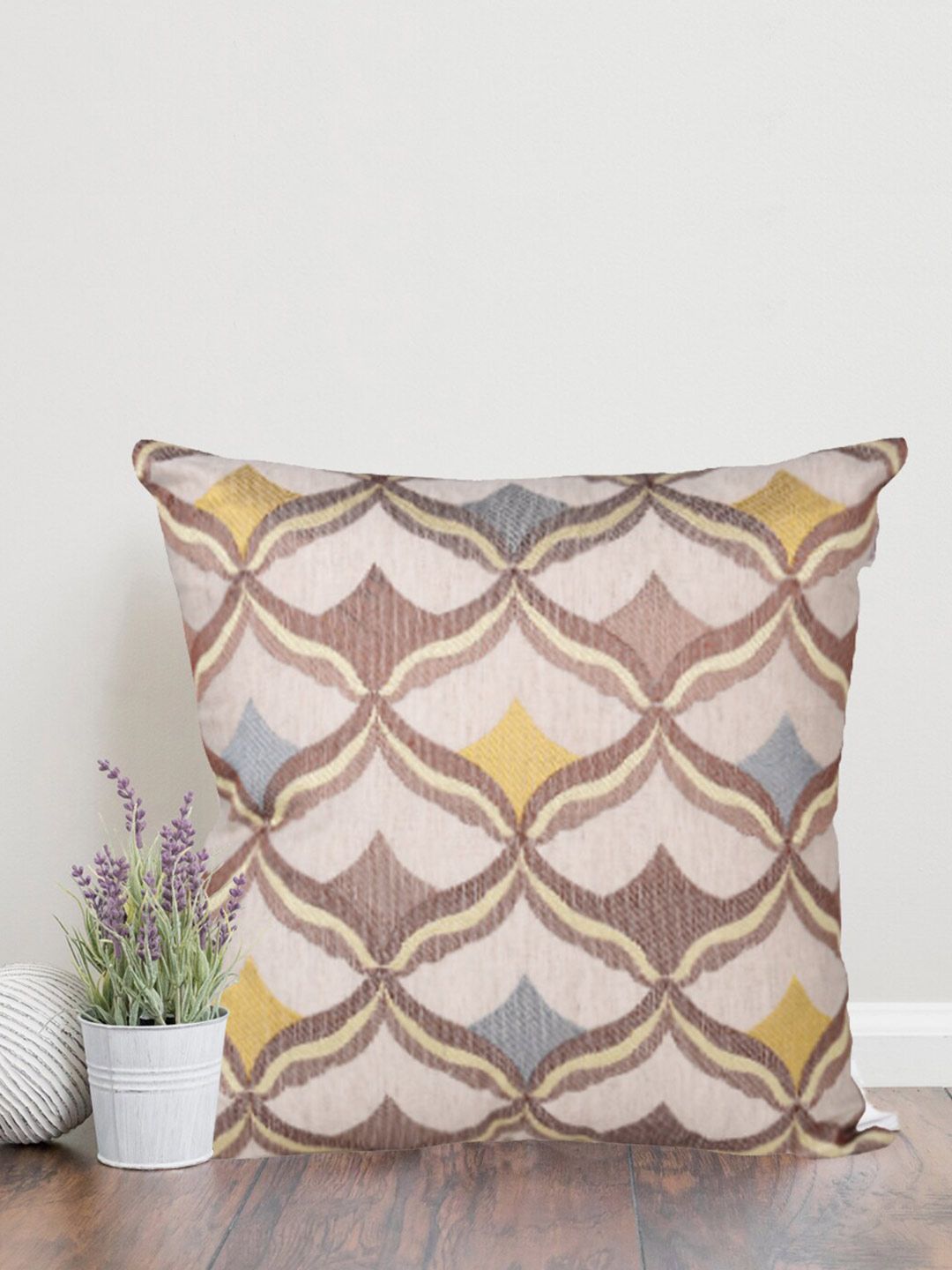 Home Brown & Beige Geometric Square Cushion Covers
