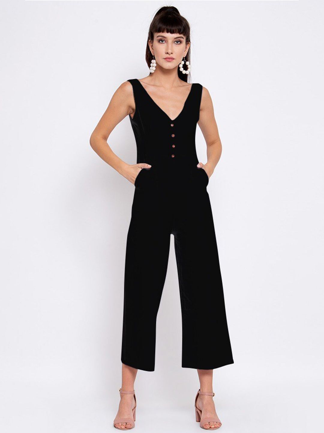 iki chic Black Linen Capri Jumpsuit Price in India