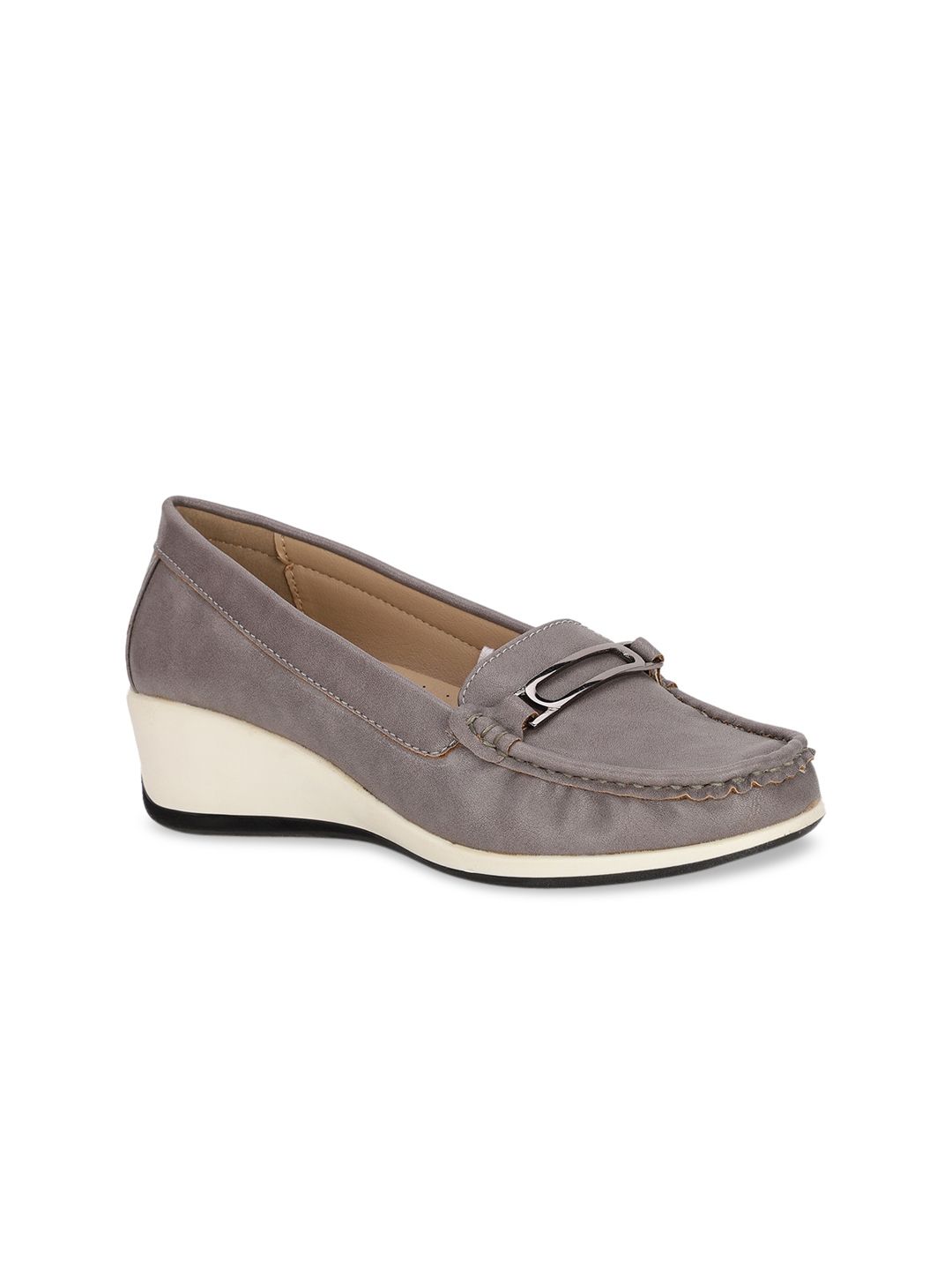 Bata Women Grey Leather Loafers Price in India