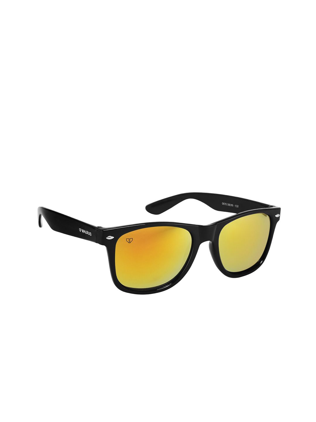 Walrus Men Gold Lens & Black Wayfarer Sunglasses with UV Protected Lens