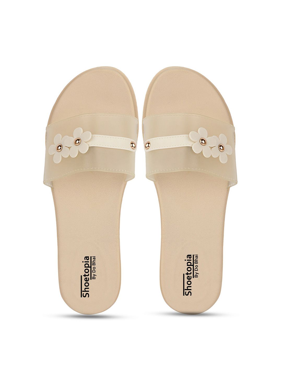 Shoetopia Women Cream-Coloured & White Rubber Sliders Price in India