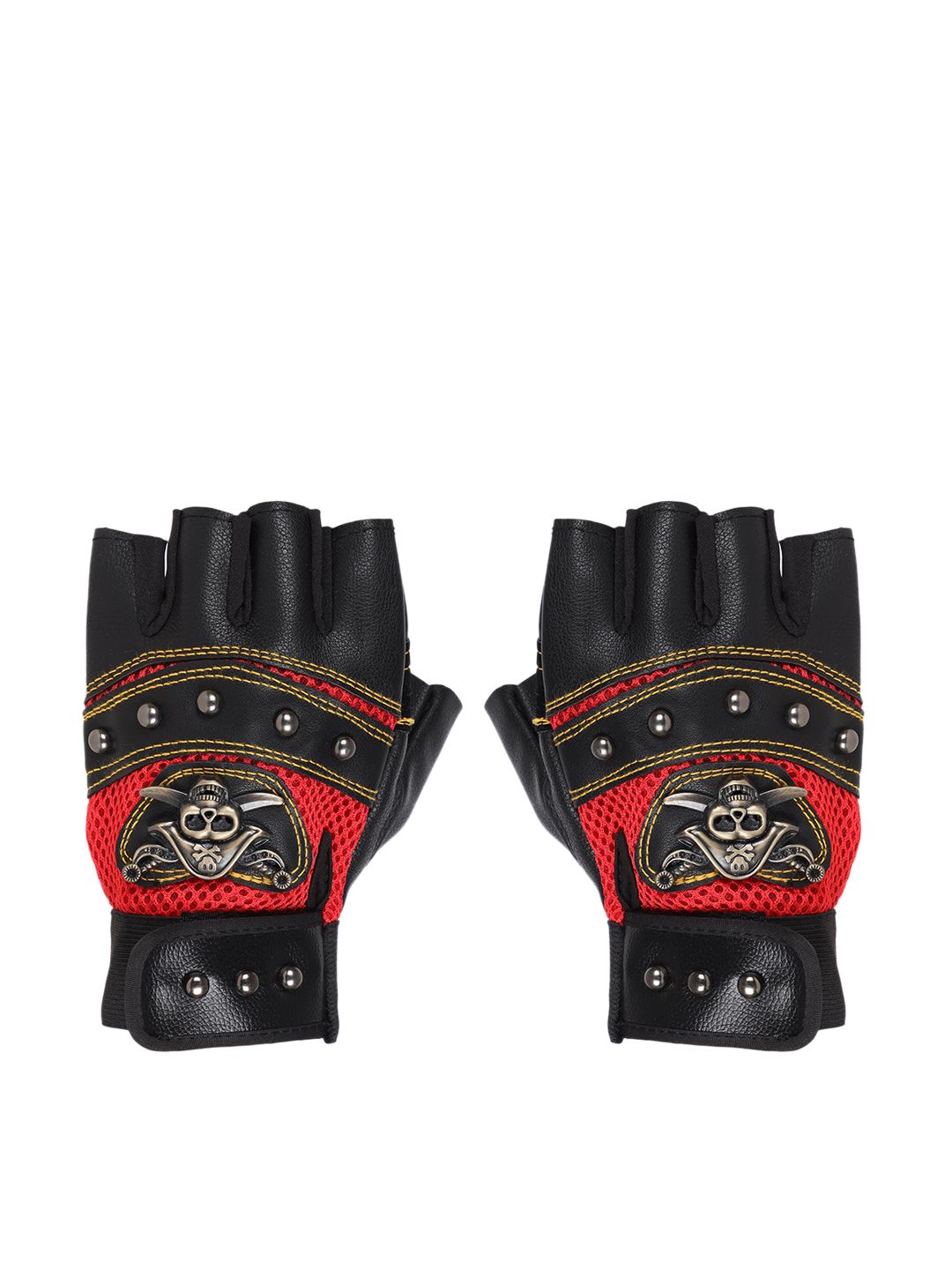 FabSeasons Unisex Black & Red Self-Designed Riding Half Finger Anti-Slip Gloves Price in India