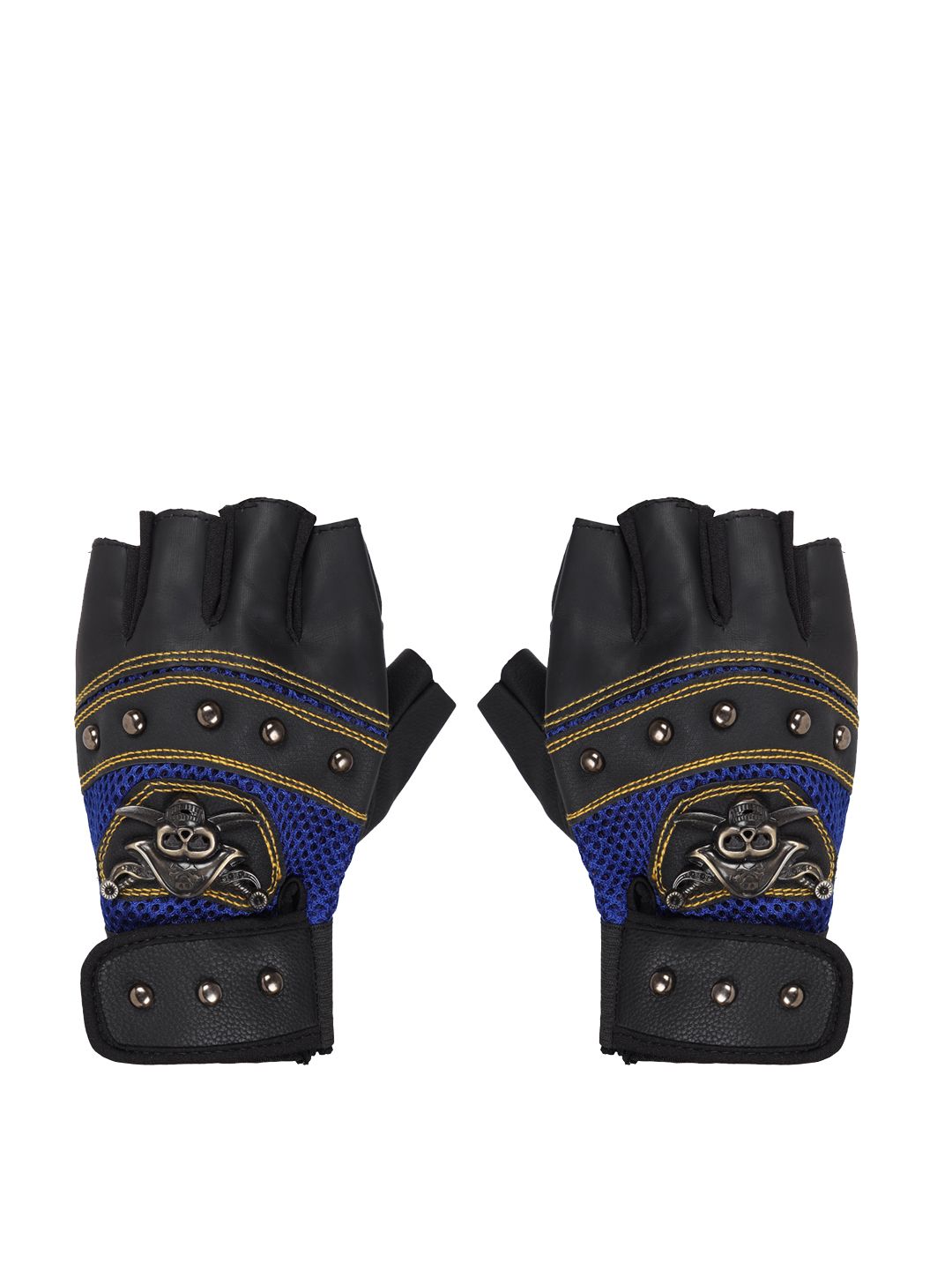 FabSeasons Black & Blue Textured Half-Finger Bike Gloves Price in India