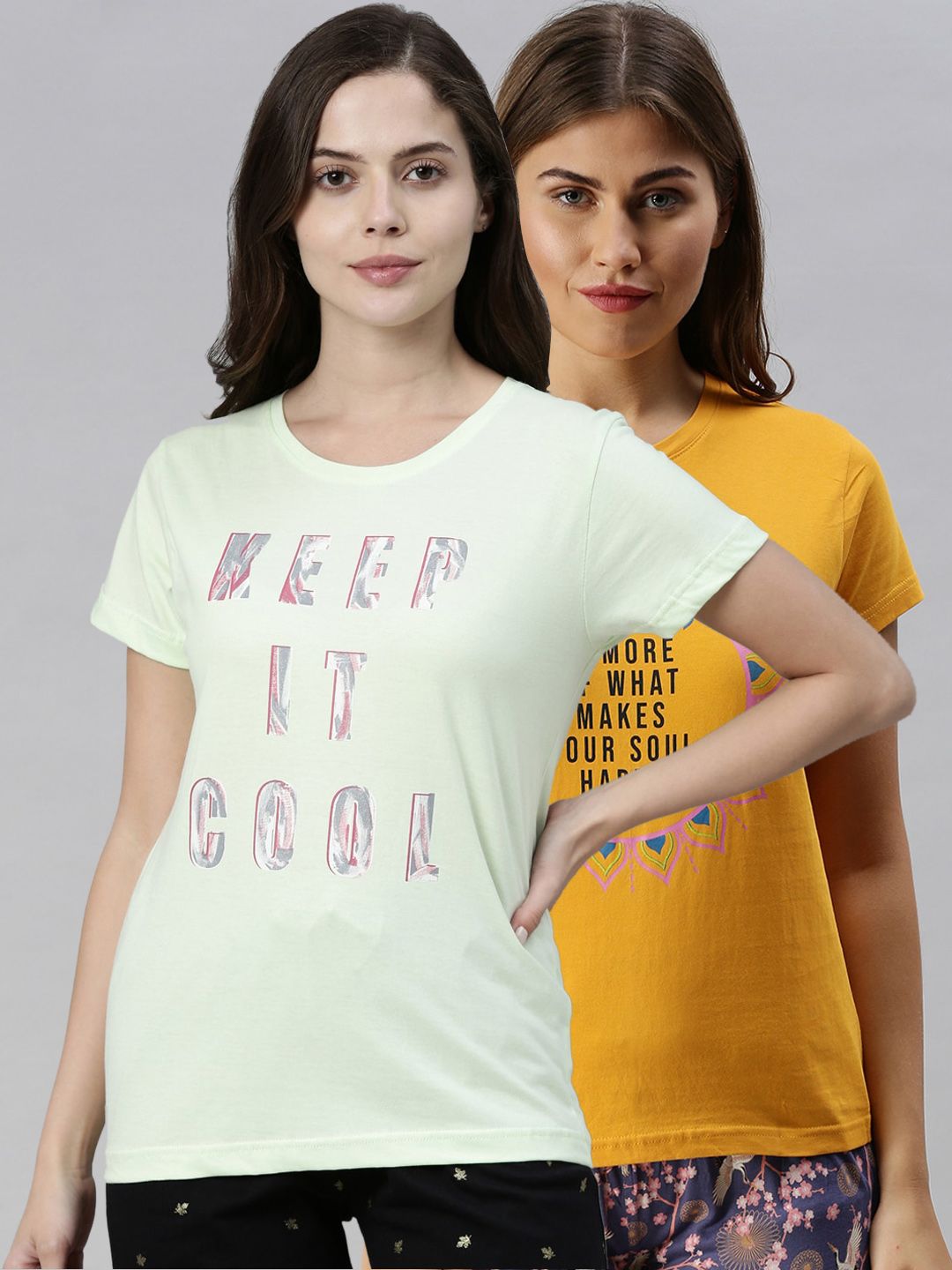 Kryptic Women Pack Of 2 Printed Pure Cotton Lounge T-Shirts Price in India