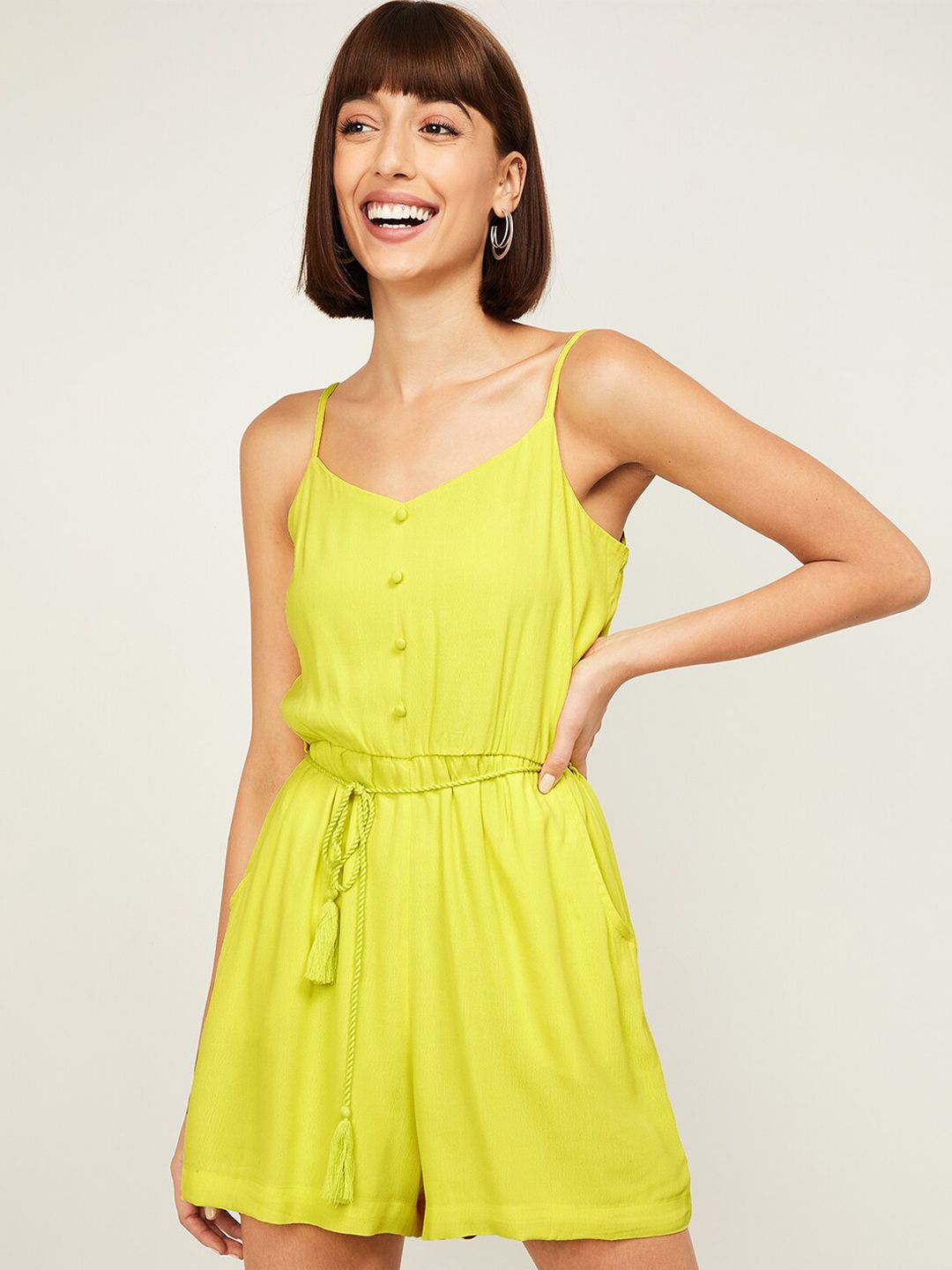 Ginger by Lifestyle Women Lime Green Jumpsuit Price in India