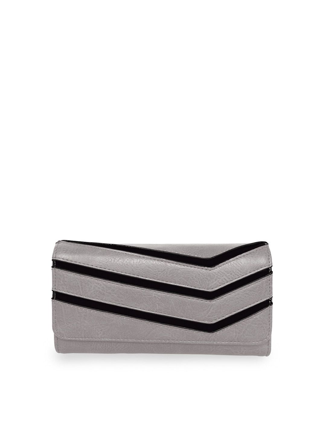 GIO COLLECTION Women Grey & Black Textured PU Envelope Wallet Price in India