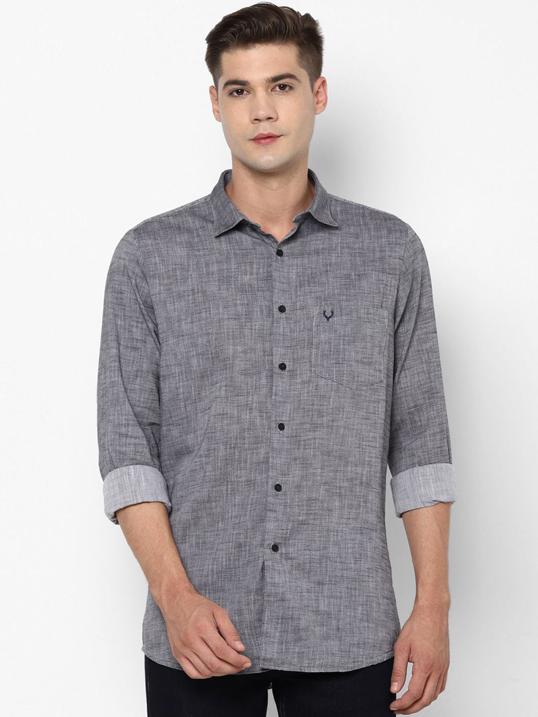Allen Solly Men Grey Slim Fit Pure Cotton Casual Shirt