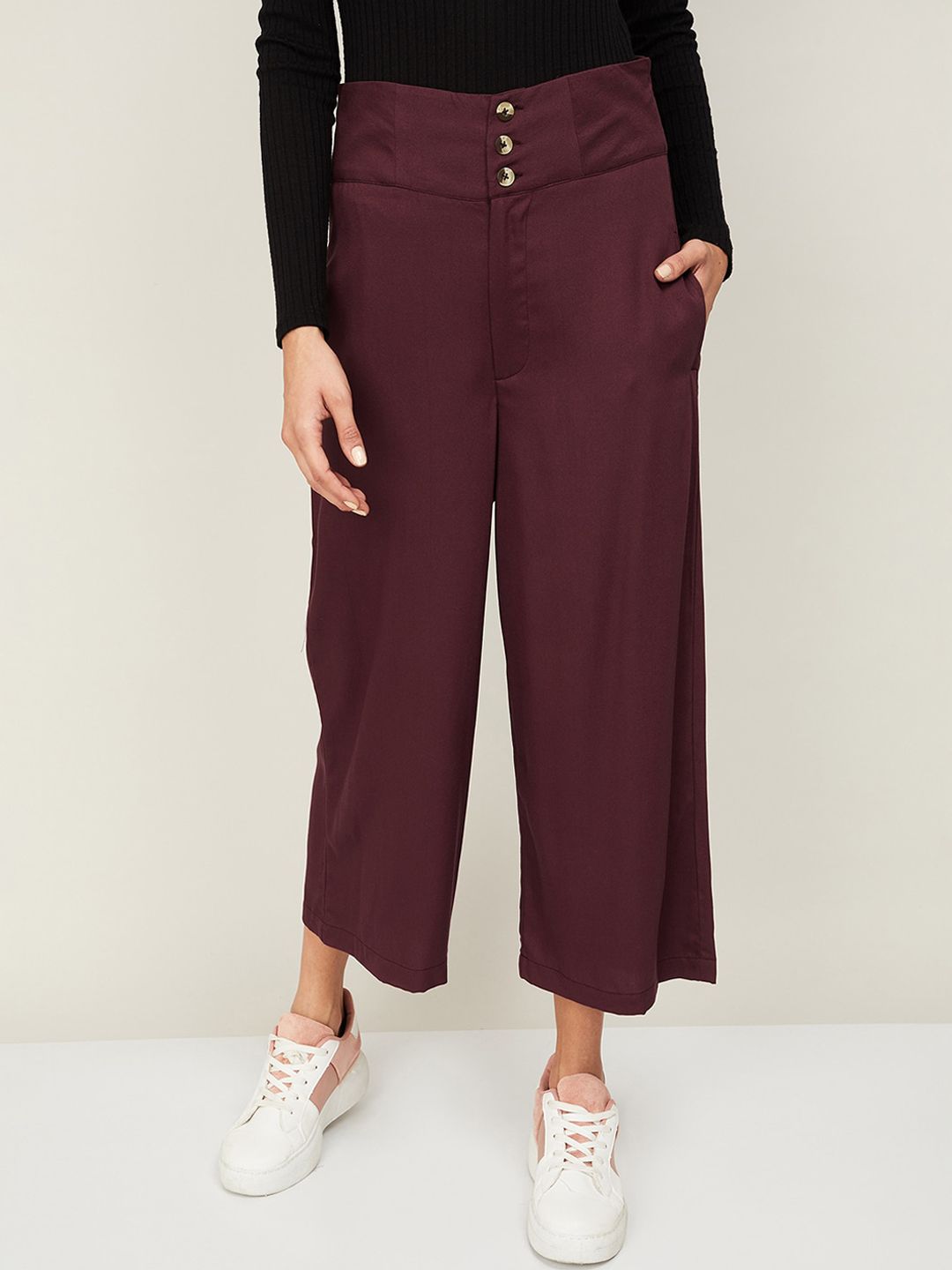 Ginger by Lifestyle Women Burgundy Parallel Trousers Price in India