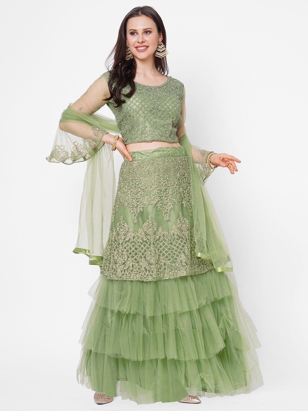 RedRound Women Green Lehenga Choli with Dupatta