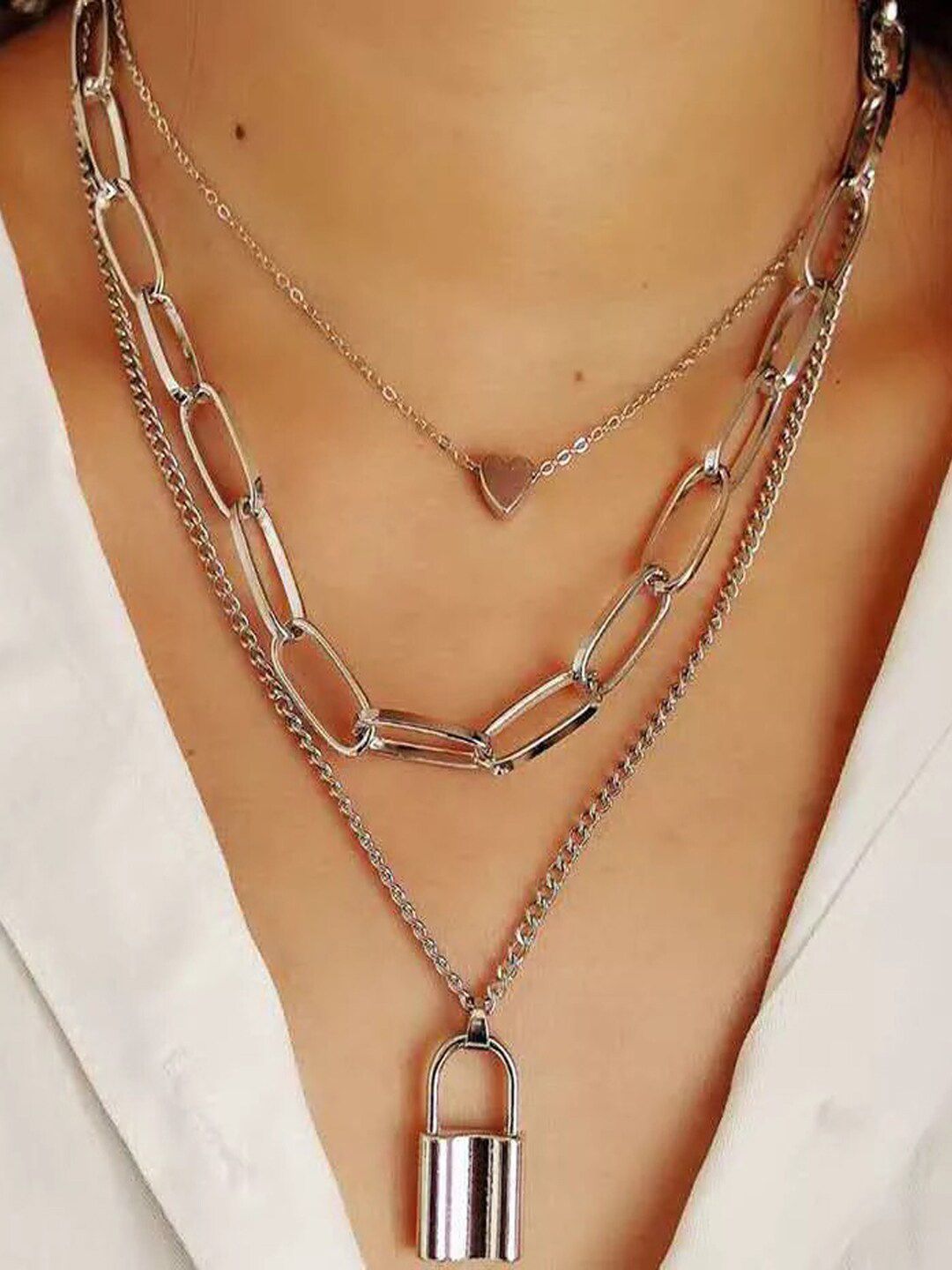 Shining Diva Fashion Silver-Toned Silver-Plated Layered Chain Price in India