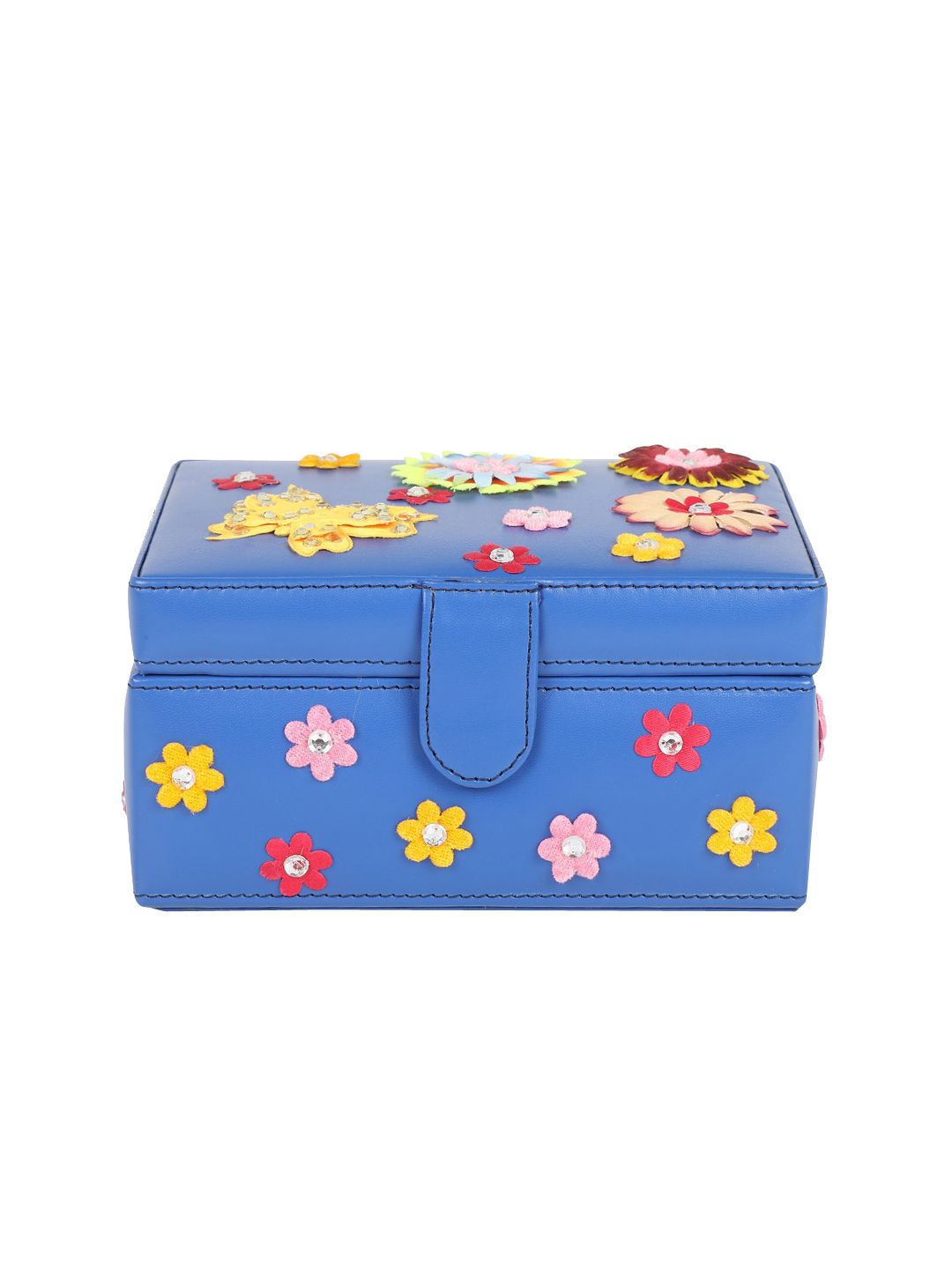 Vdesi Blue & Yellow Floral Embellished Jewellery Box Organiser Price in India
